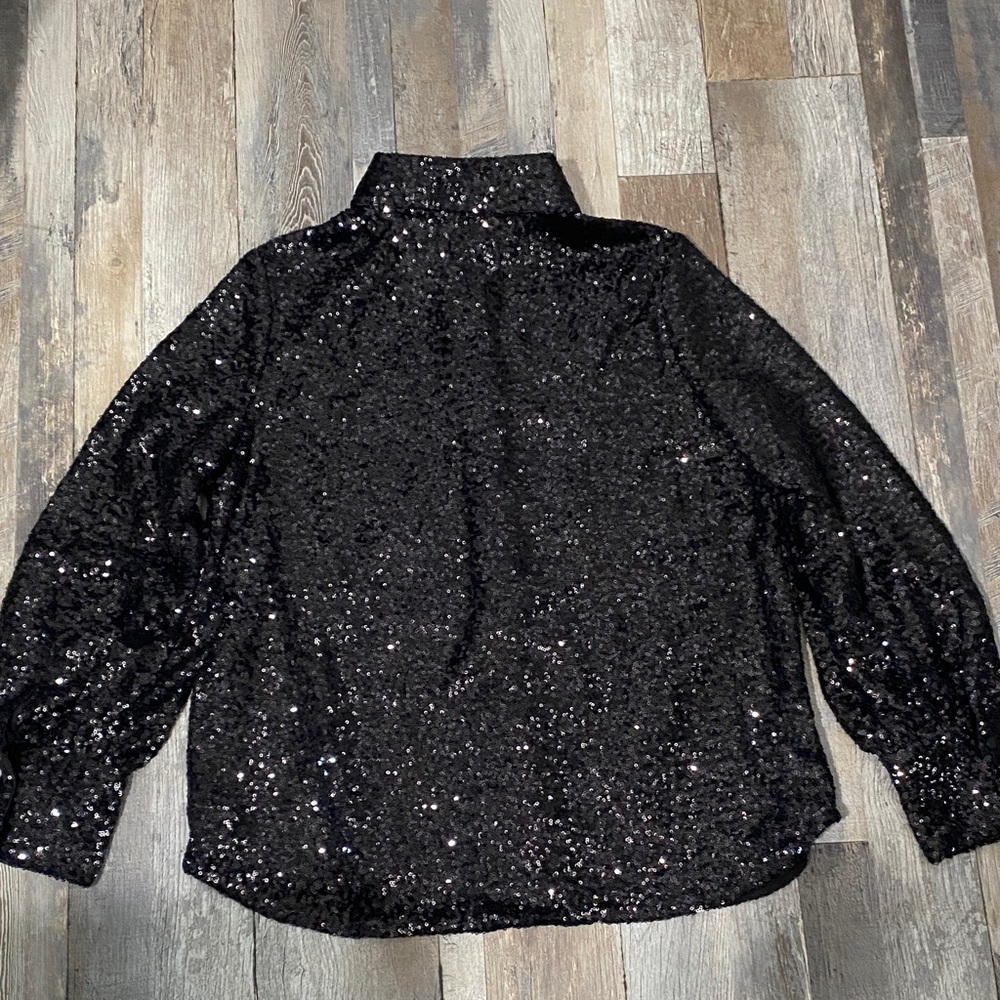 Halogen Black Sequin Button-Down Blouse NWT - image 3